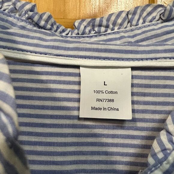 Blue/white striped size L half button tunic - Picture 4 of 7